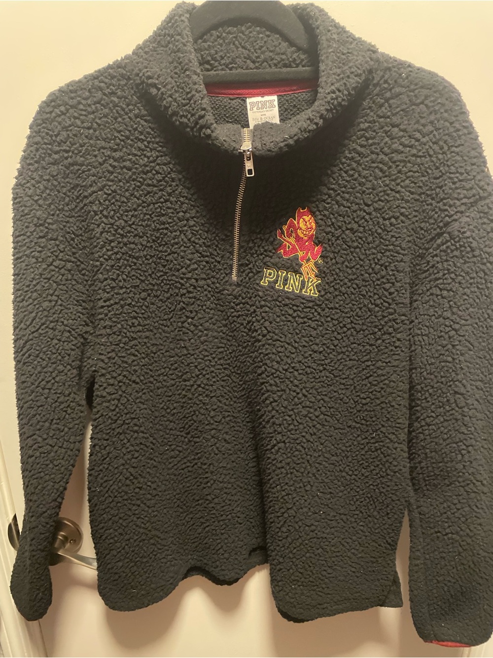 PINK Victoria's Secret Black Sherpa Pullover ASU